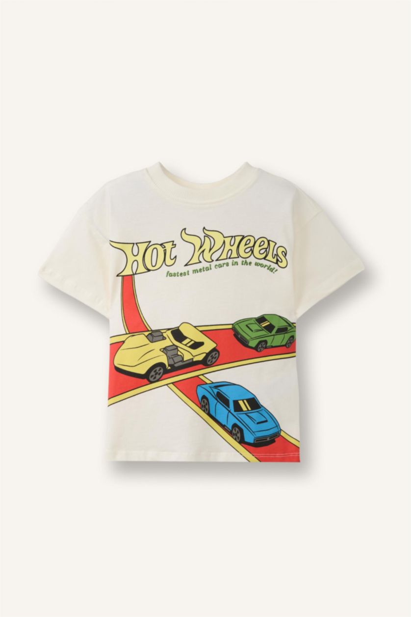 Erkek Bebek Ekru %100 Pamuk Hot Wheels Tişört Erkek Bebek
