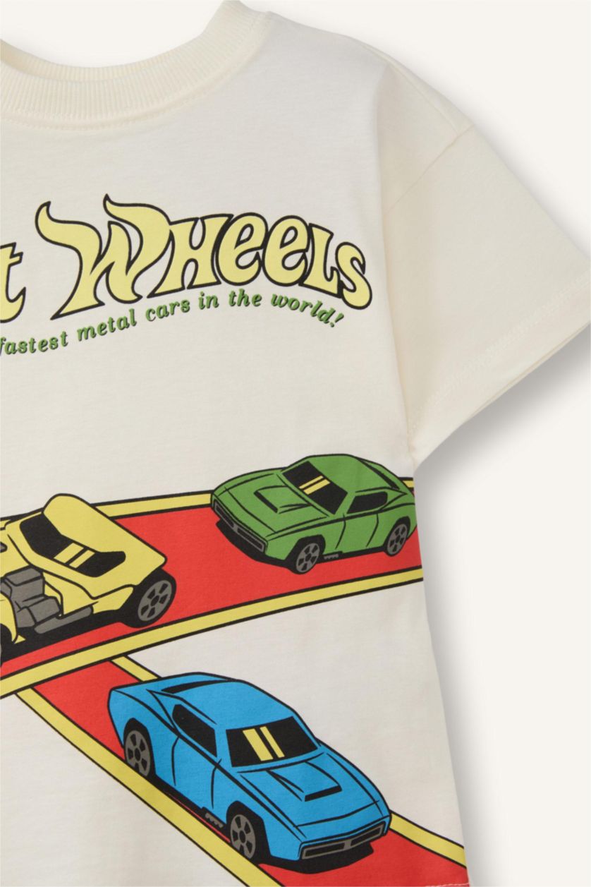 Erkek Bebek Ekru %100 Pamuk Hot Wheels Tişört Erkek Bebek
