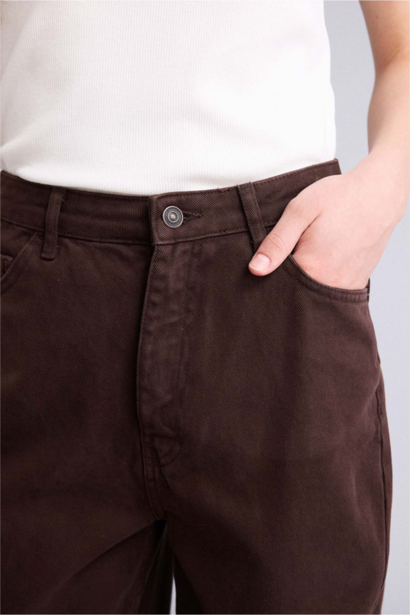 Kadın Kahve Baggy Fıt Normal Bel Gabardin Pantolon