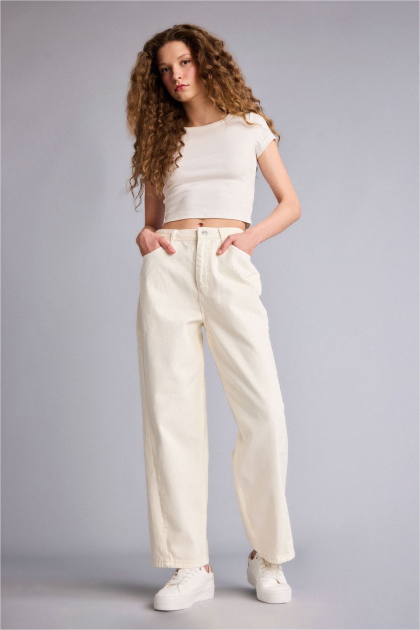 Женщины Кремовый Брюки со средней талией для женщин