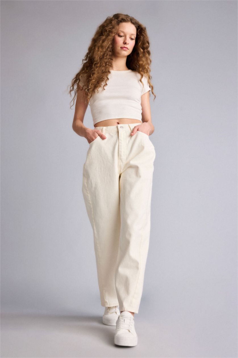 Женщины Кремовый Брюки со средней талией для женщин