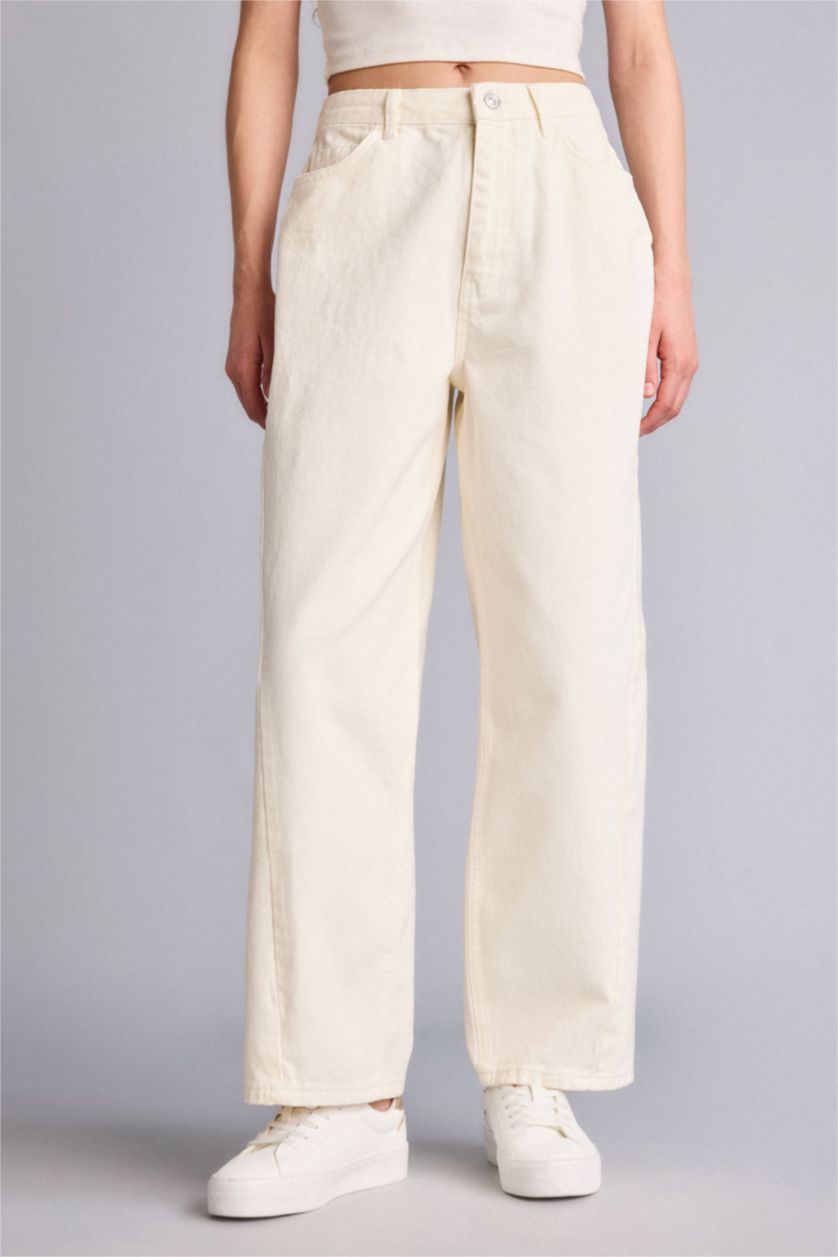 Женщины Кремовый Брюки со средней талией для женщин