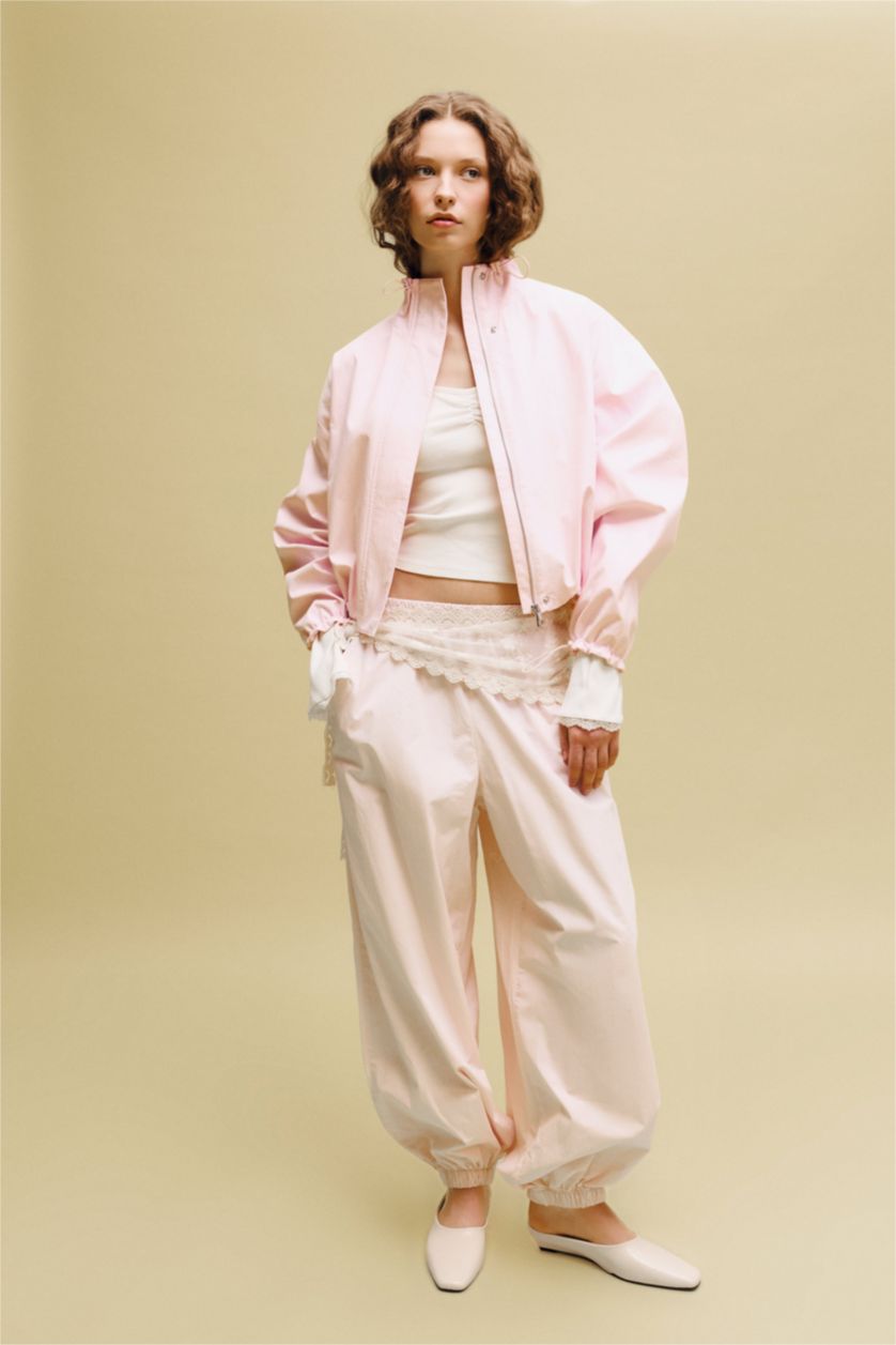 Kadın Pembe Balloon Fıt Normal Bel Poplin Pantolon