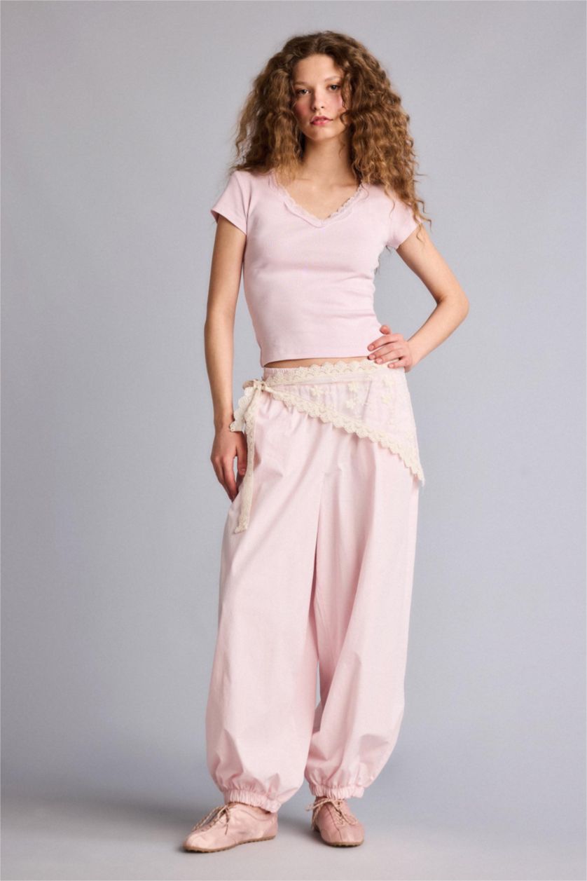 Женщины Розовый Брюки Balloon крой со средней талией для женщин