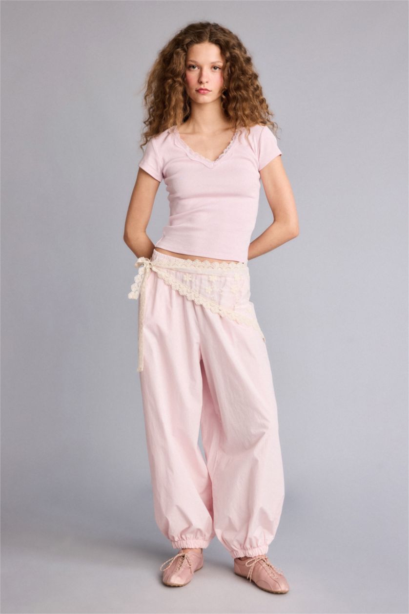 Женщины Розовый Брюки Balloon крой со средней талией для женщин