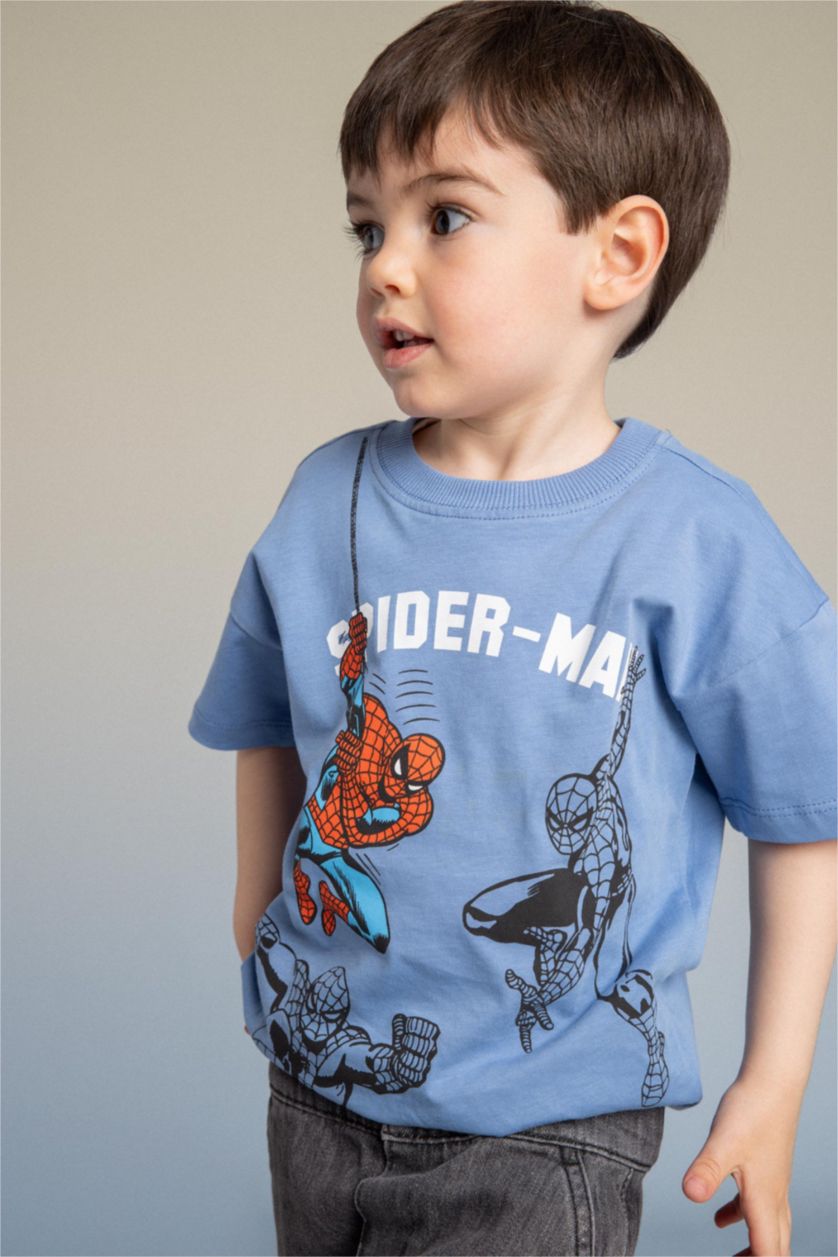 Erkek Bebek Mavi %100 Pamuk Marvel Spıderman Tişört Erkek Bebek