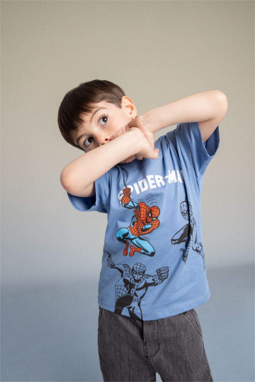 Erkek Bebek Mavi %100 Pamuk Marvel Spıderman Tişört Erkek Bebek