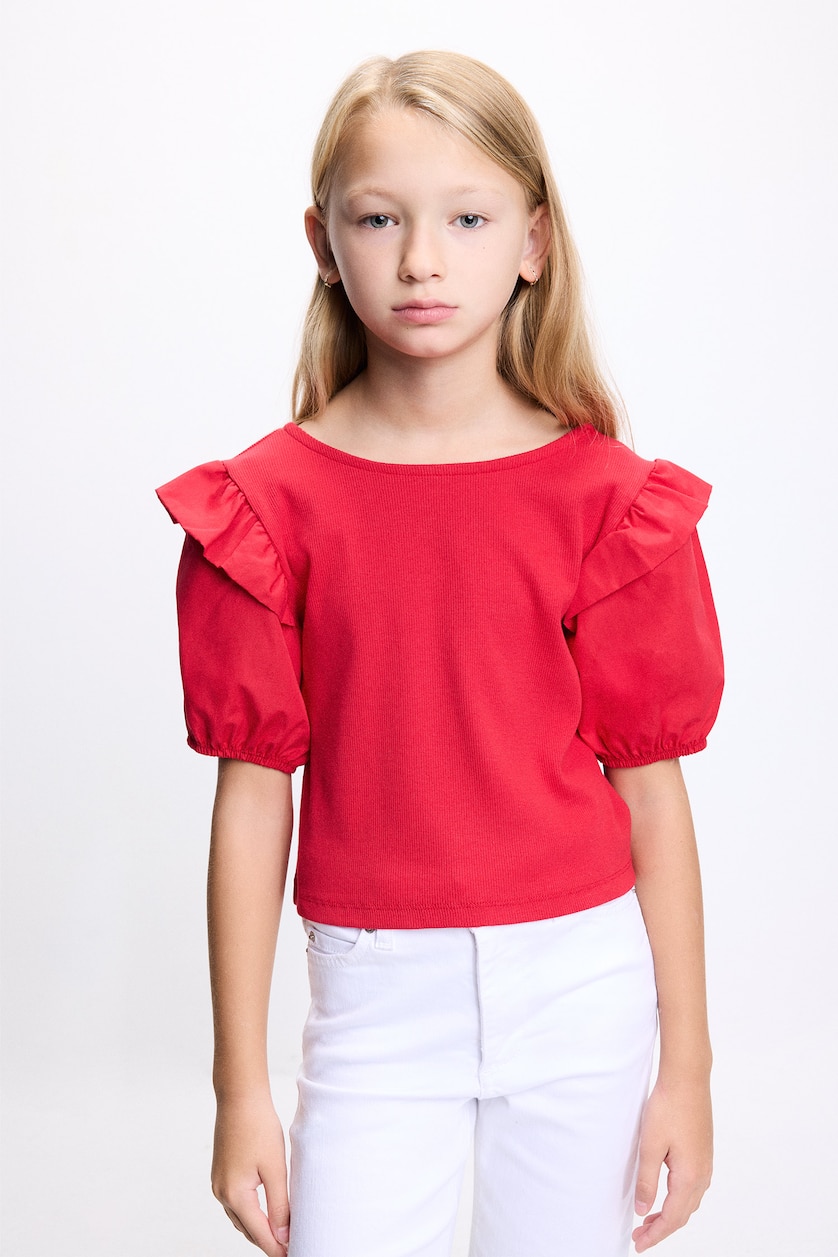 GIRLS & TEENS Red Girl Ribbed Ribbed T-Shirt