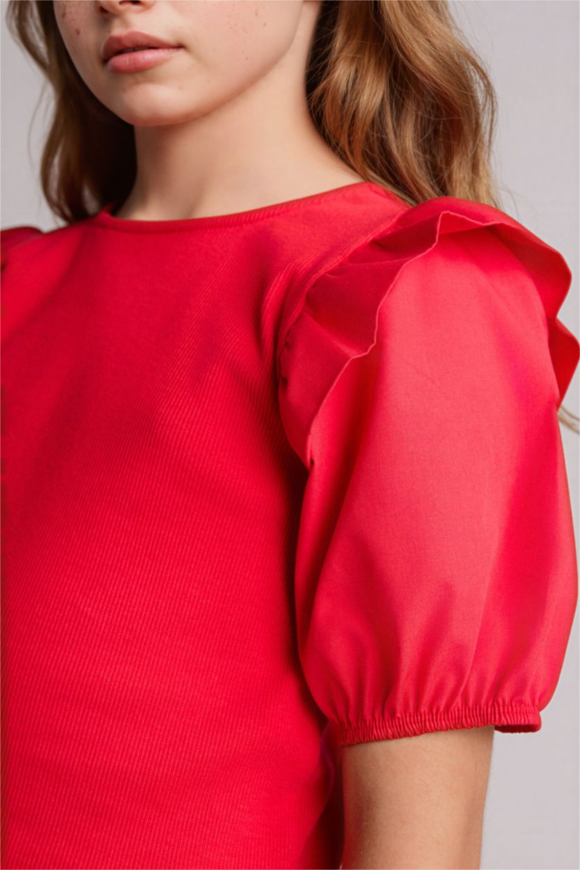 Kız Çocuk - Genç Kız Kırmızı Fitilli Kaşkorse Tişört Kız Çocuk