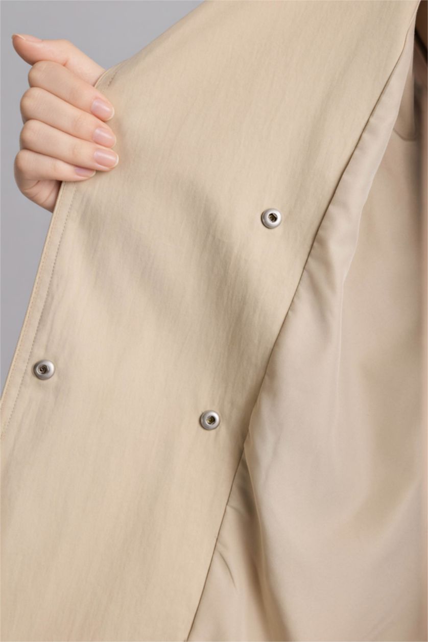 Kadın Ekru Regular Fıt Gömlek Yaka Twill Trençkot