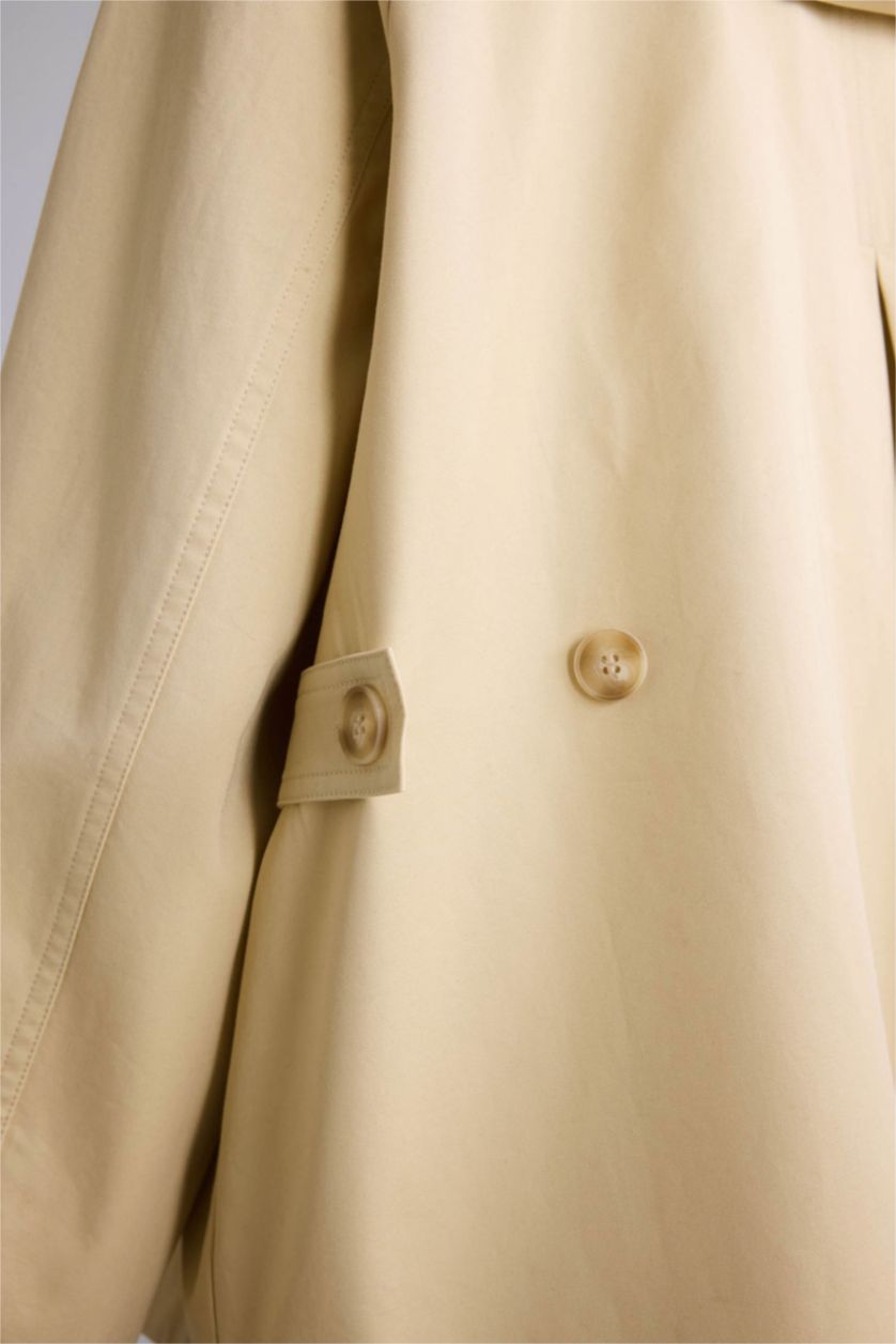 Woman Beige Regular Fit Cotton Trenchcoat