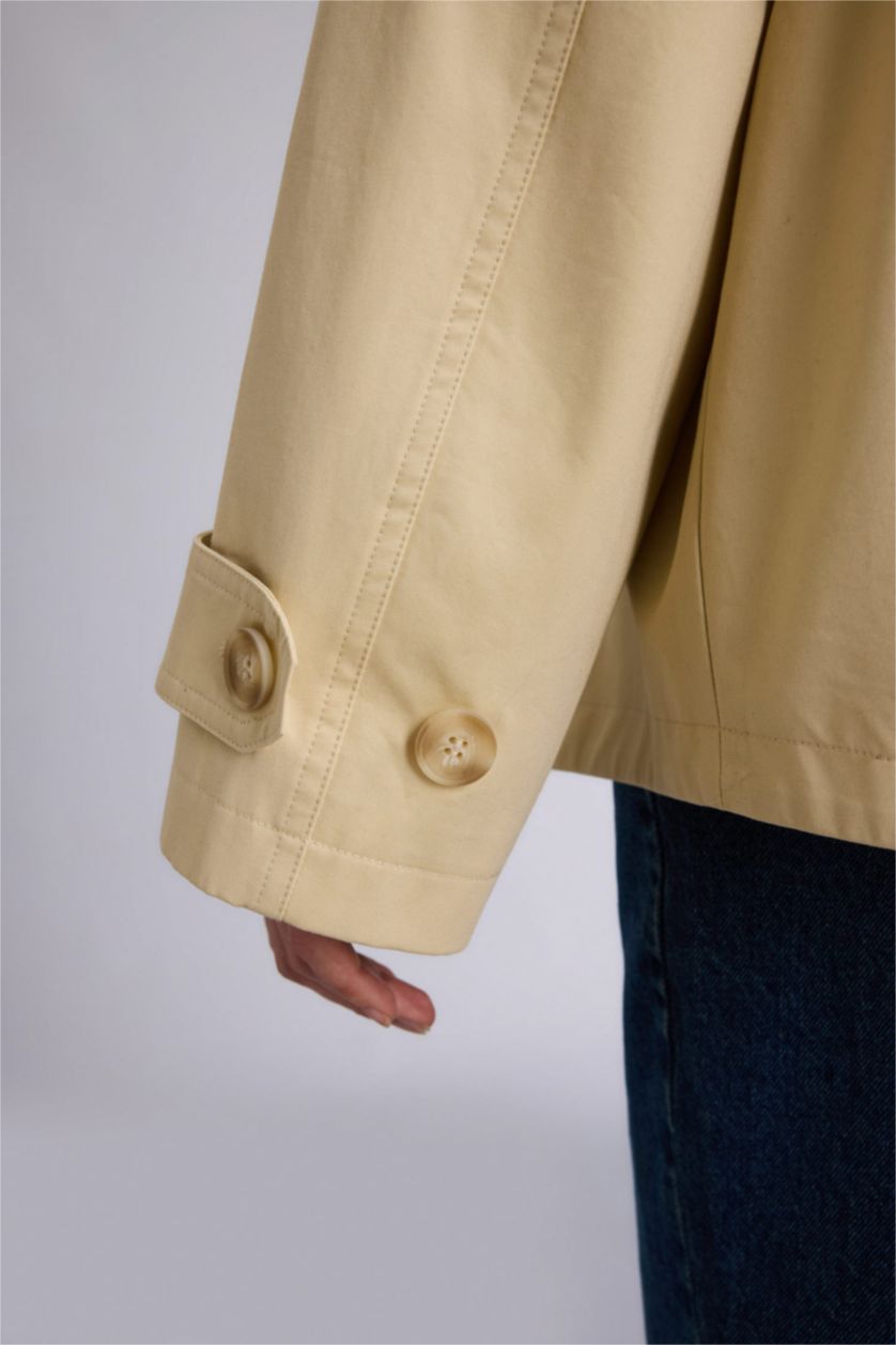 Woman Beige Regular Fit Cotton Trenchcoat