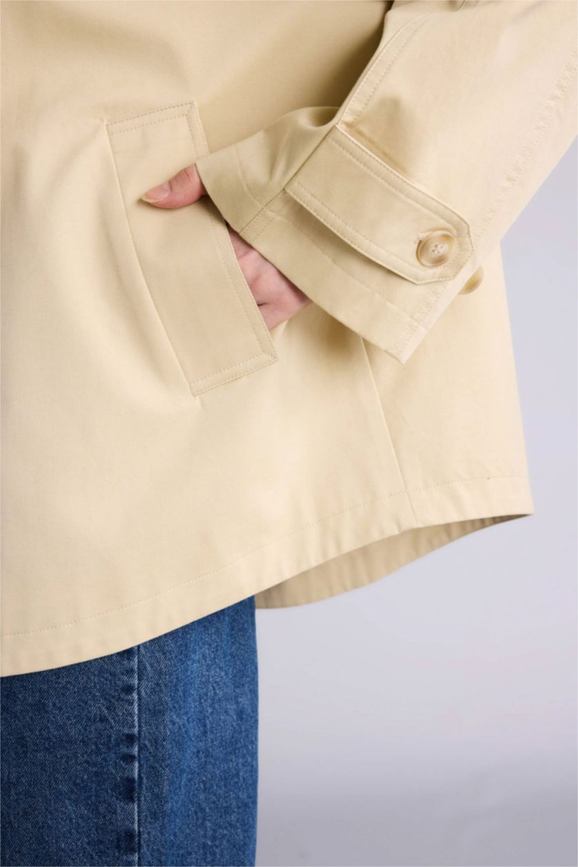 Woman Beige Regular Fit Cotton Trenchcoat