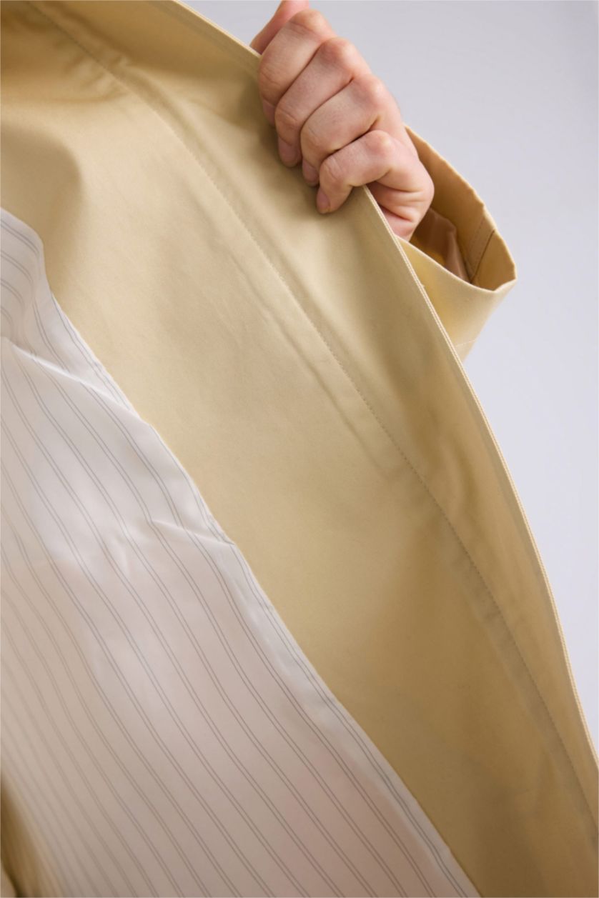 Woman Beige Regular Fit Cotton Trenchcoat