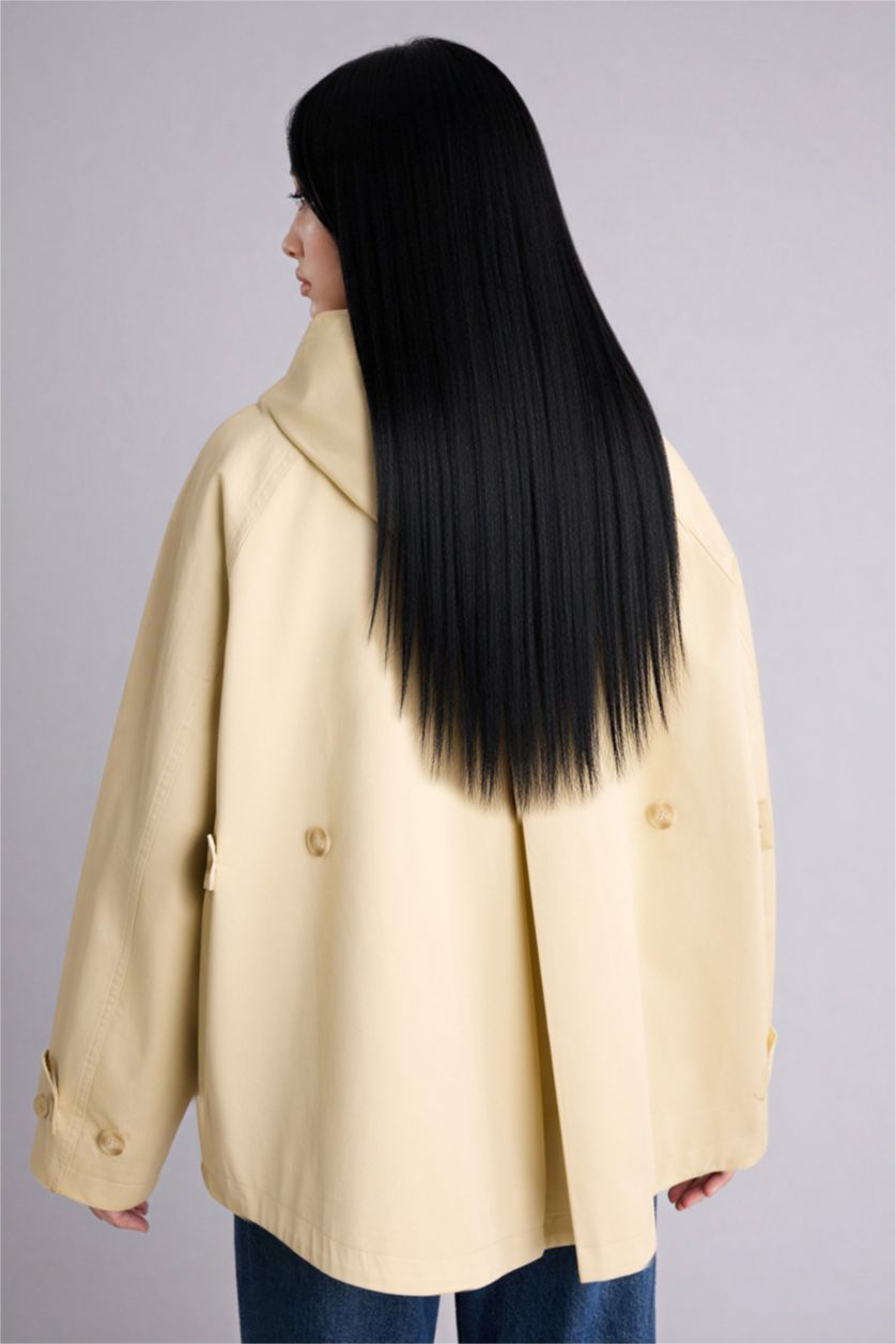 Woman Beige Regular Fit Cotton Trenchcoat