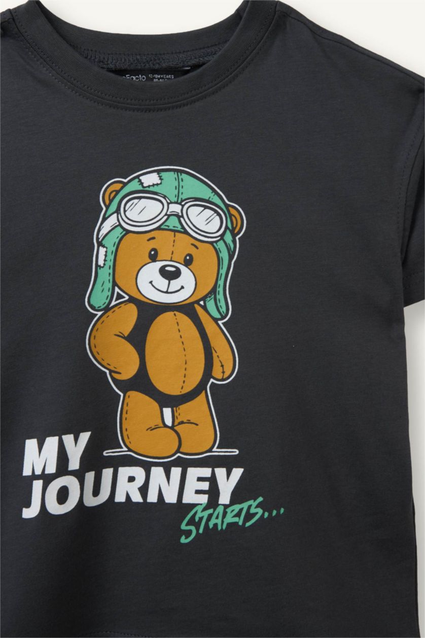 Baby Boys Anthracite Regular Fit Printed Short Sleeve T-Shirt