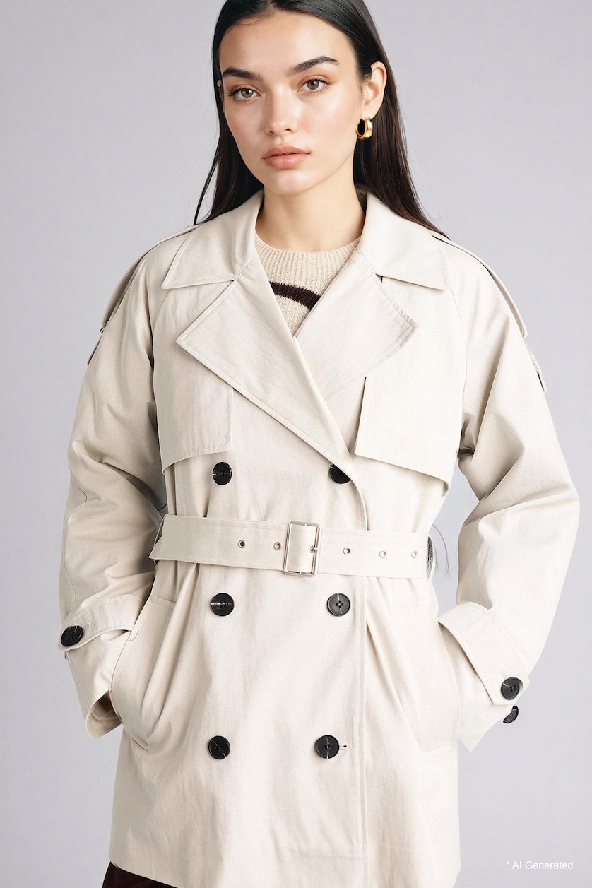 Kadın Açık Gri Regular Fıt Twill Trençkot