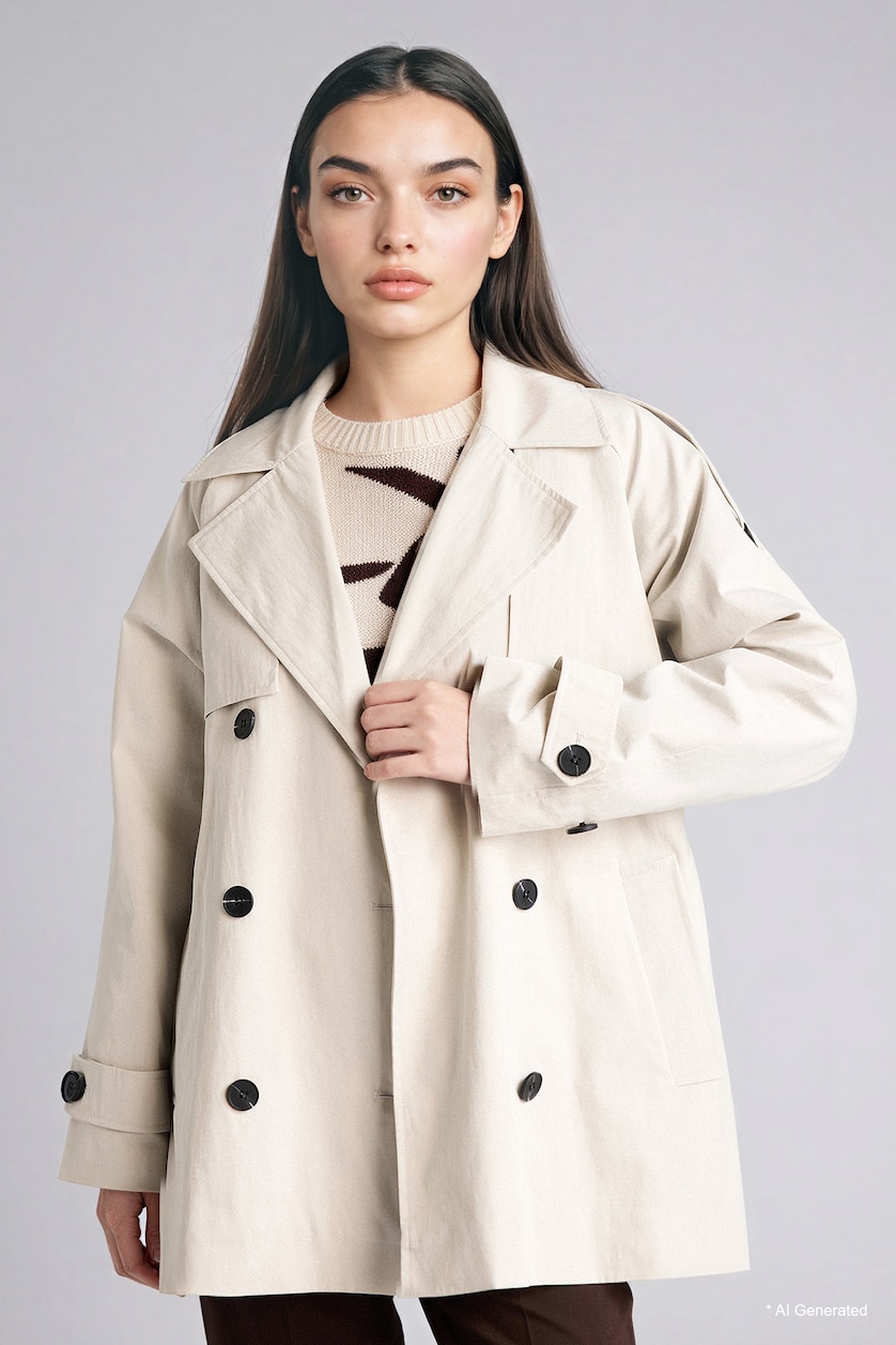 Kadın Açık Gri Regular Fıt Twill Trençkot