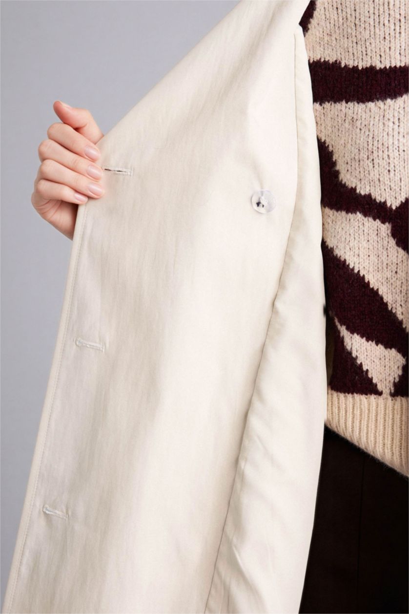 Kadın Açık Gri Regular Fıt Twill Trençkot