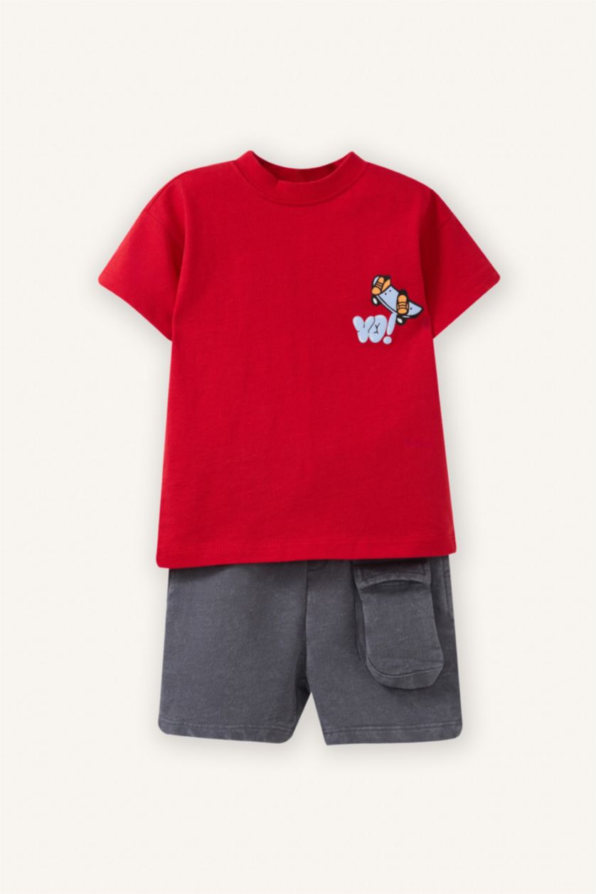 Erkek Bebek Kırmızı Kaykay Baskılı 2'li Takım Erkek Bebek