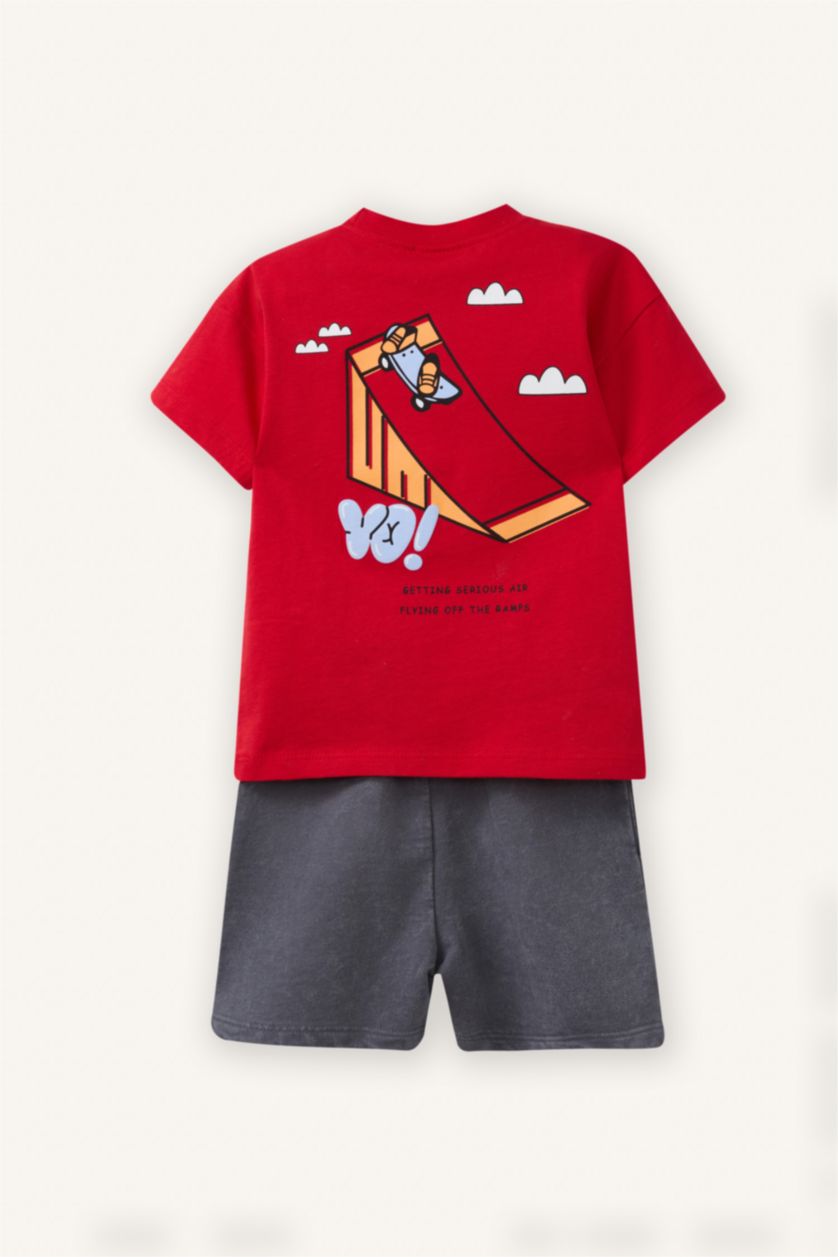 Erkek Bebek Kırmızı Kaykay Baskılı 2'li Takım Erkek Bebek