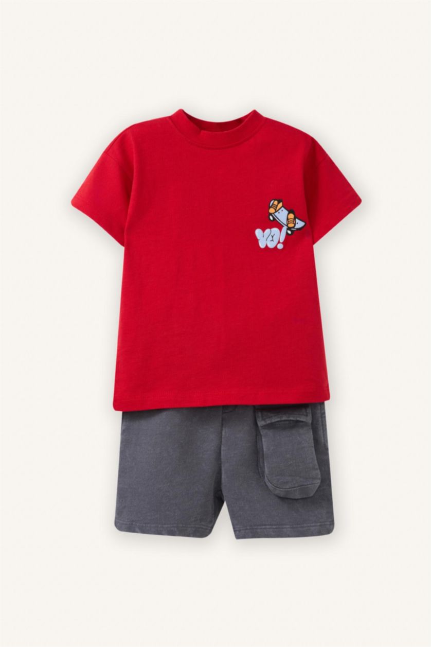 Baby Boys Red Bbay Boy Skateboard Print 2 Piece Set
