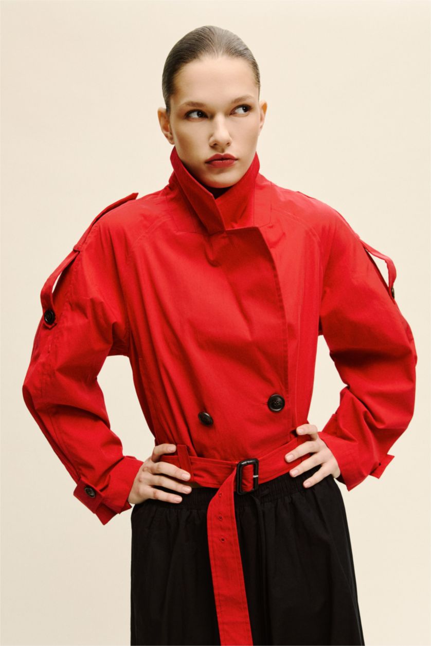 Женщины Красный Тренчкот кроп Twıll для женщин