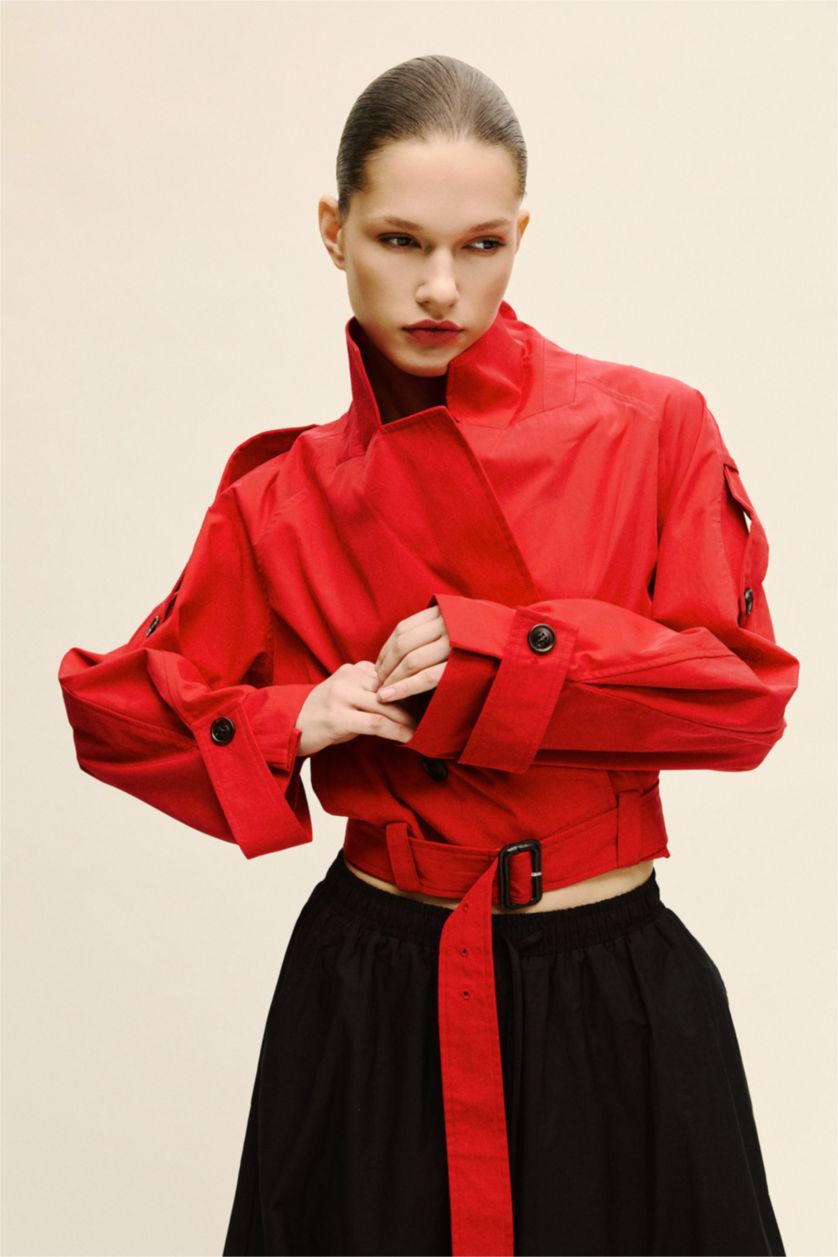 Женщины Красный Тренчкот кроп Twıll для женщин