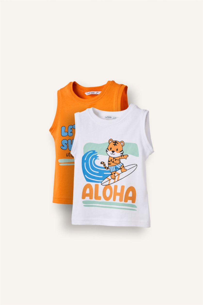 Baby Boys Orange Baby Boy 2 piece Regular Fit Animal Tank Top