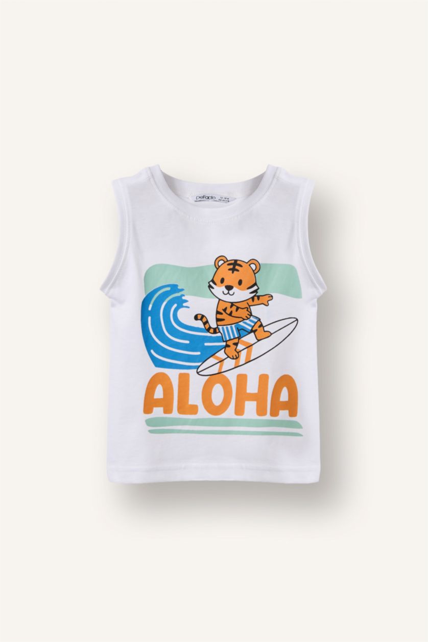 Baby Boys Orange Baby Boy 2 piece Regular Fit Animal Tank Top
