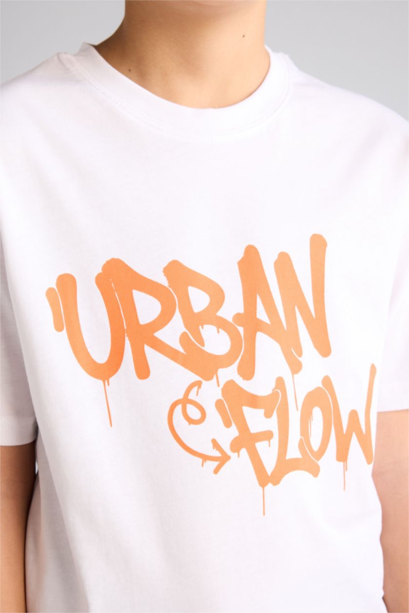 BOYS & TEENS White Regular Fit Printed Short Sleeve T-Shirt