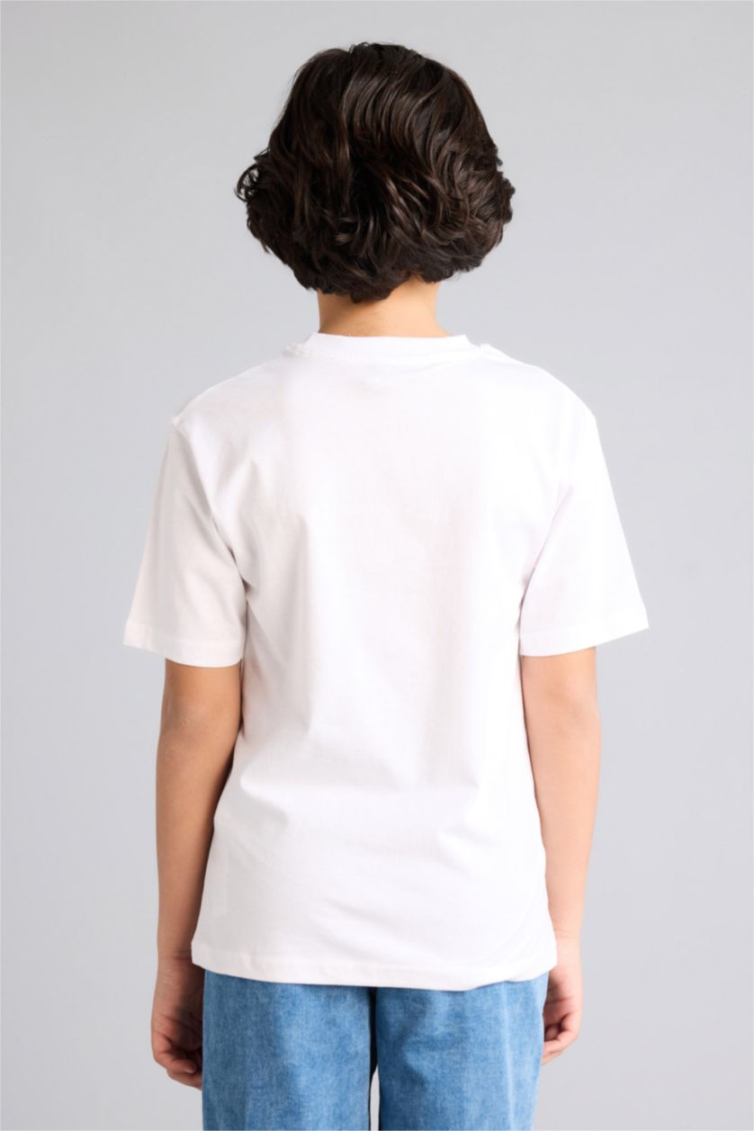 BOYS & TEENS White Regular Fit Printed Short Sleeve T-Shirt