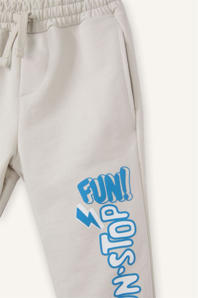 Erkek Bebek Açık Gri Baggy Fıt Baskılı Pantolon Erkek Bebek