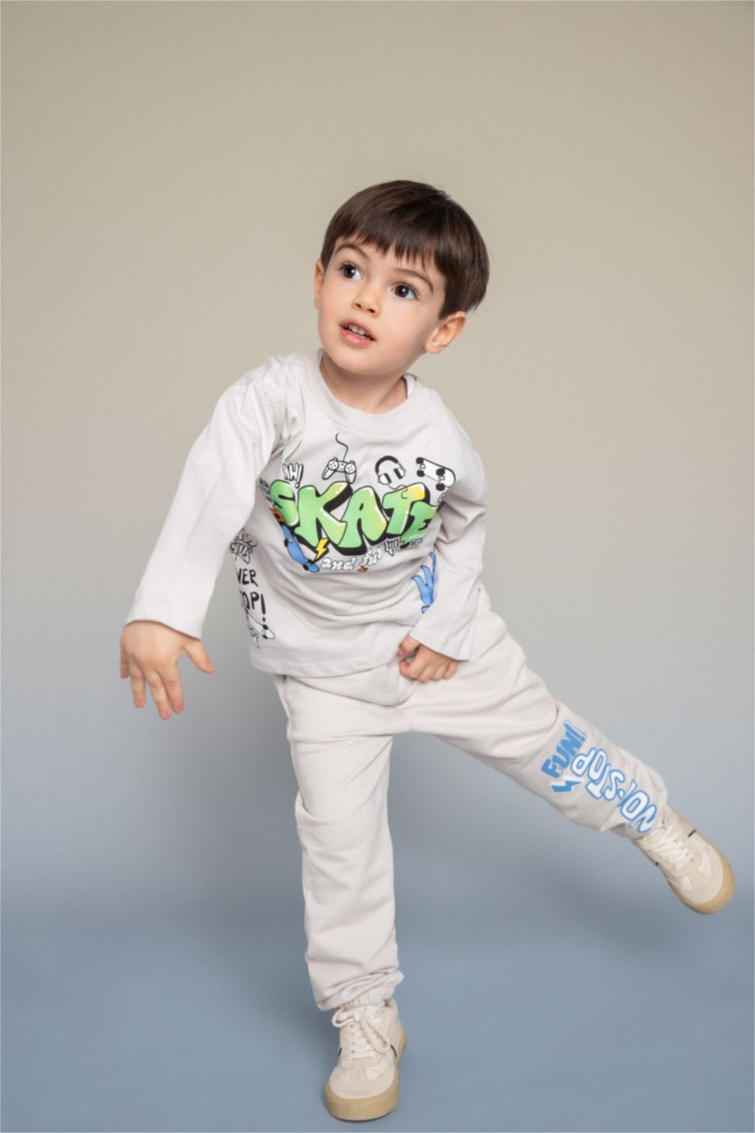 Baby Boys Light Grey Baby Boy Baggy Fit Printed Trousers