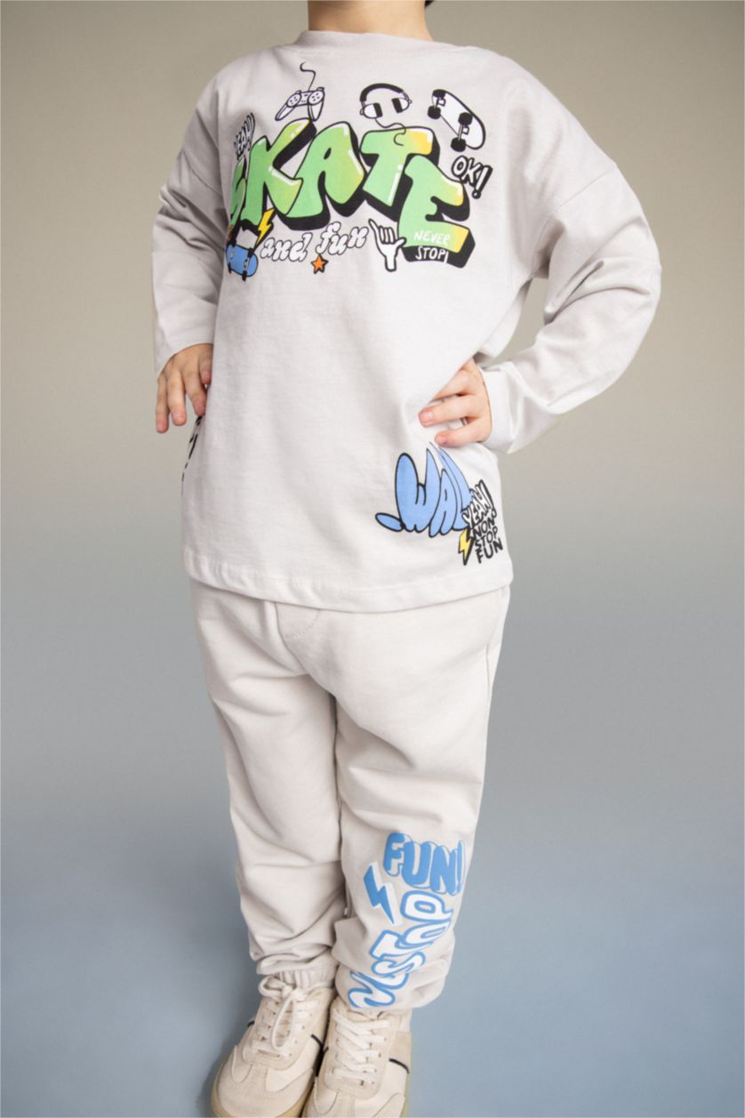 Baby Boys Light Grey Baby Boy Baggy Fit Printed Trousers