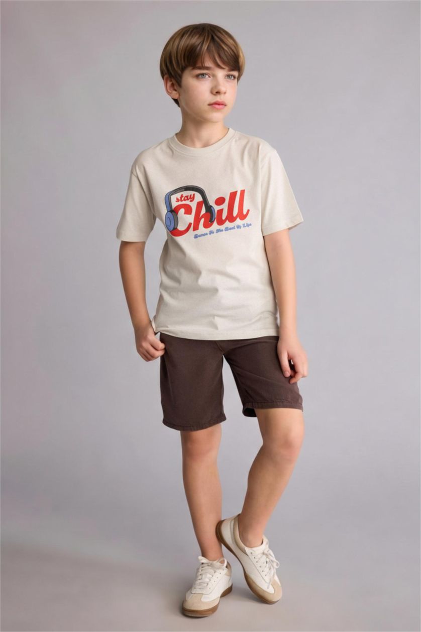 Young Boys - Teen Boys Light Grey Regular Fit Printed Short Sleeve T-Shirt