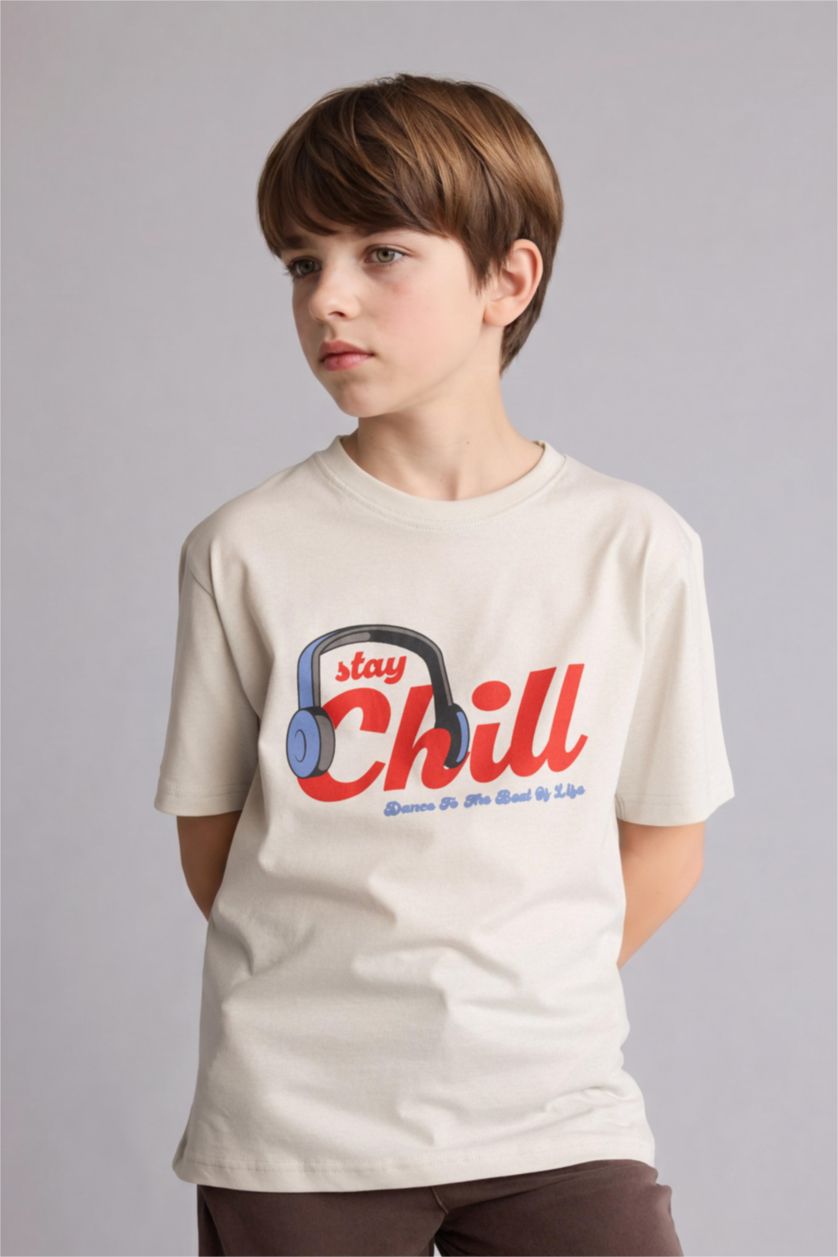 Young Boys - Teen Boys Light Grey Regular Fit Printed Short Sleeve T-Shirt
