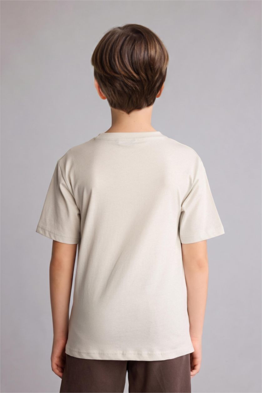 Young Boys - Teen Boys Light Grey Regular Fit Printed Short Sleeve T-Shirt