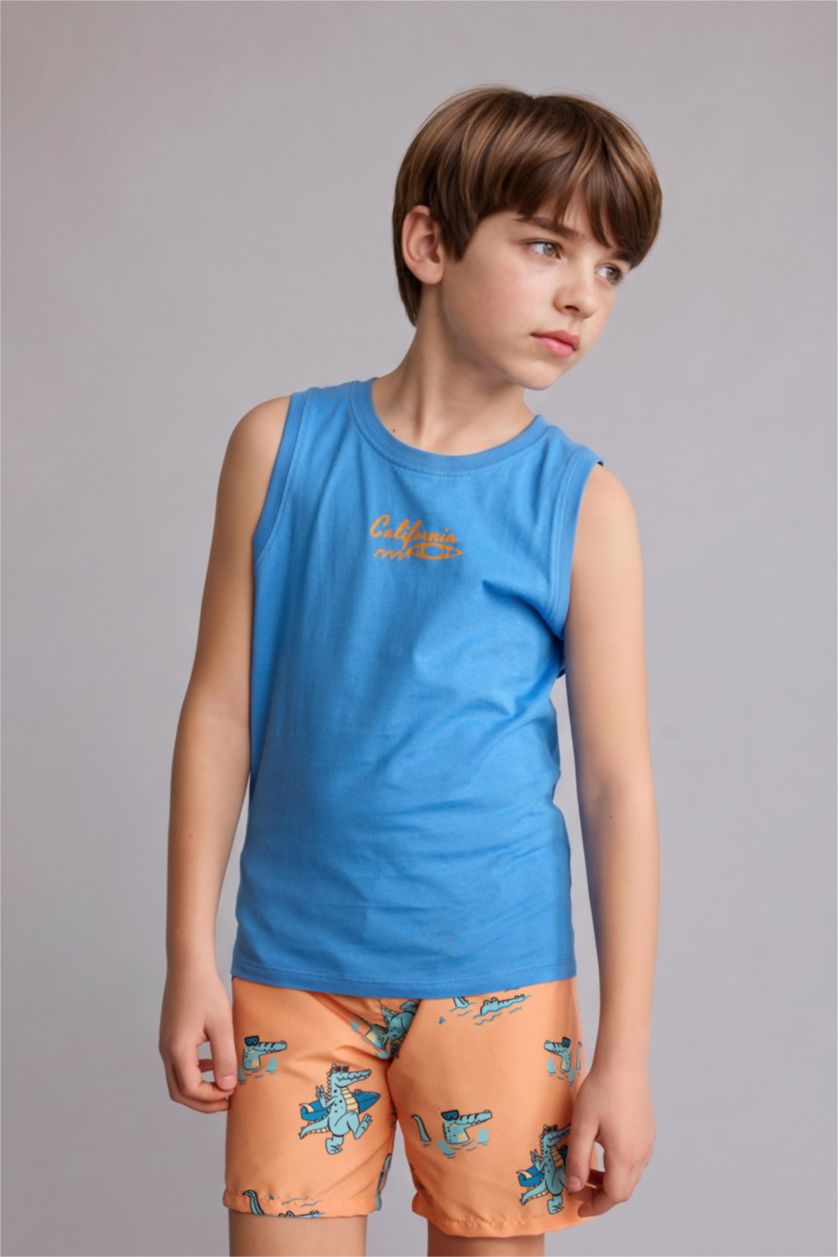 Erkek Çocuk - Genç Erkek Mavi Baskılı Atlet Erkek Çocuk