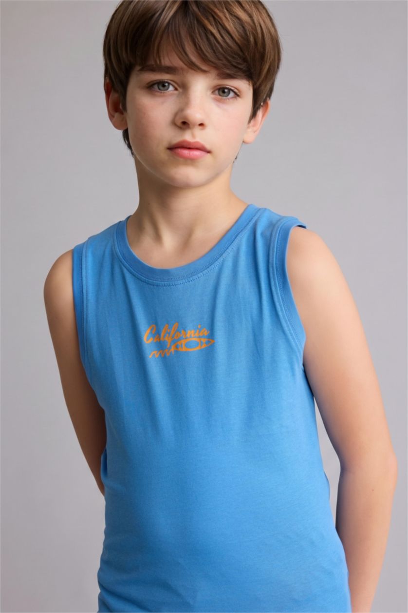 Erkek Çocuk - Genç Erkek Mavi Baskılı Atlet Erkek Çocuk