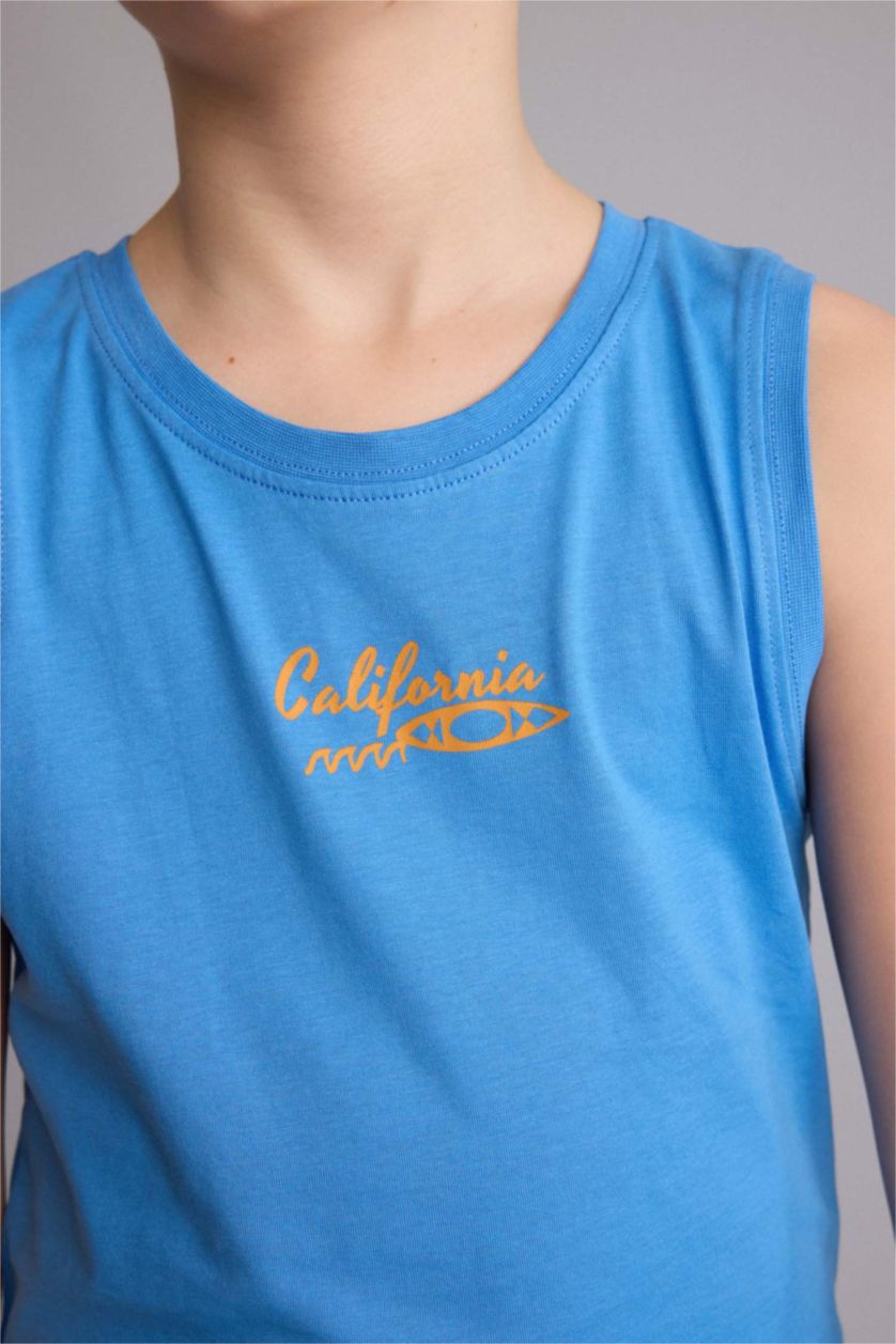 Erkek Çocuk - Genç Erkek Mavi Baskılı Atlet Erkek Çocuk