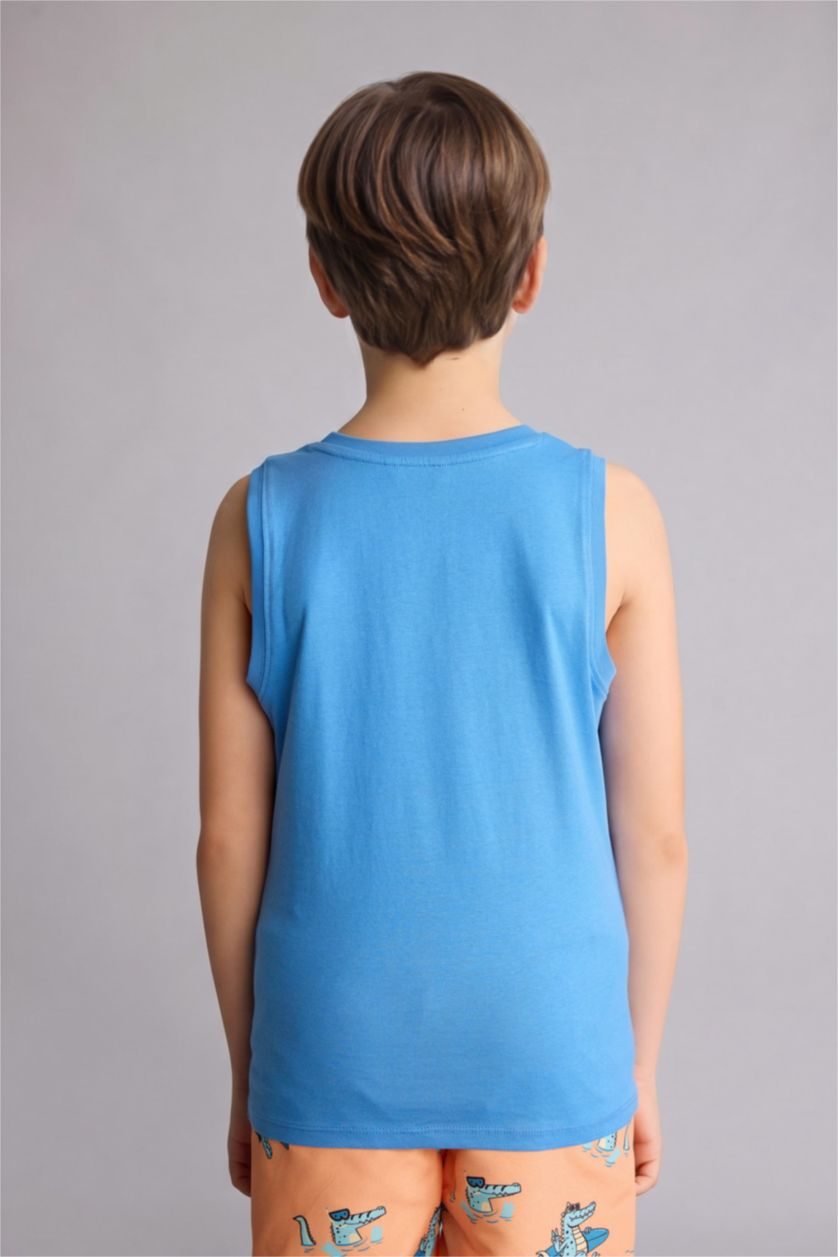 Erkek Çocuk - Genç Erkek Mavi Baskılı Atlet Erkek Çocuk