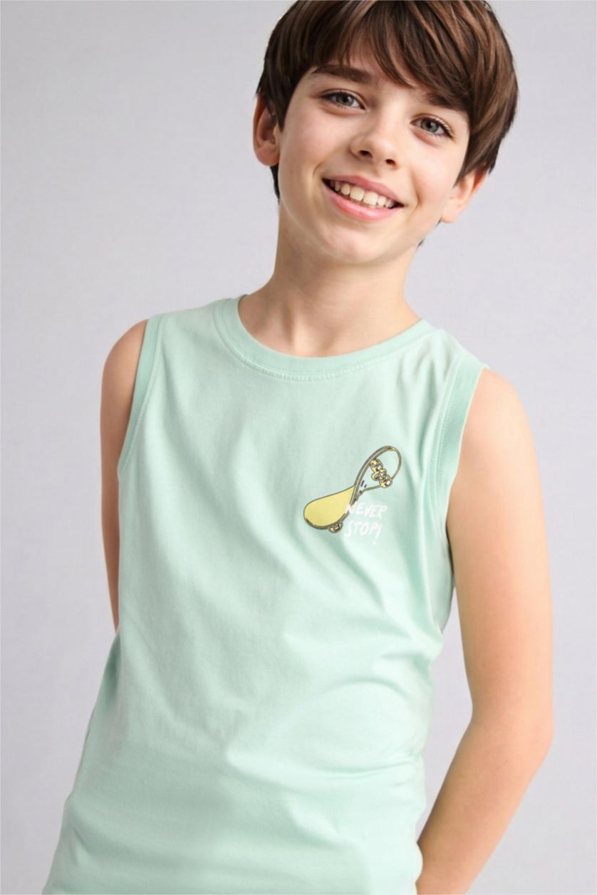 Erkek Çocuk - Genç Erkek Mint Slogan baskılı Atlet Erkek Çocuk