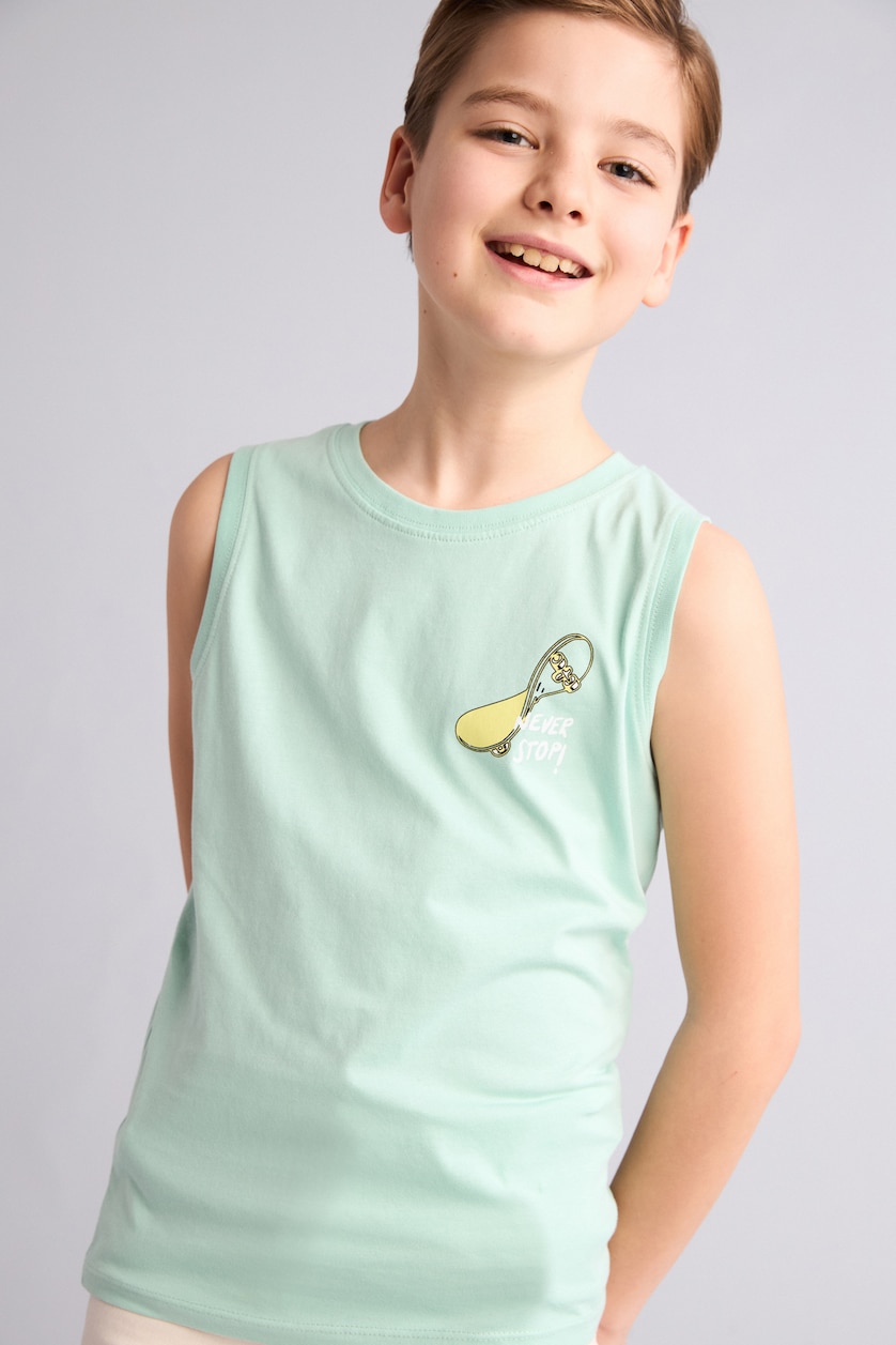 Young Boys - Teen Boys Mint Boy Regular Fit Slogan Tank Top