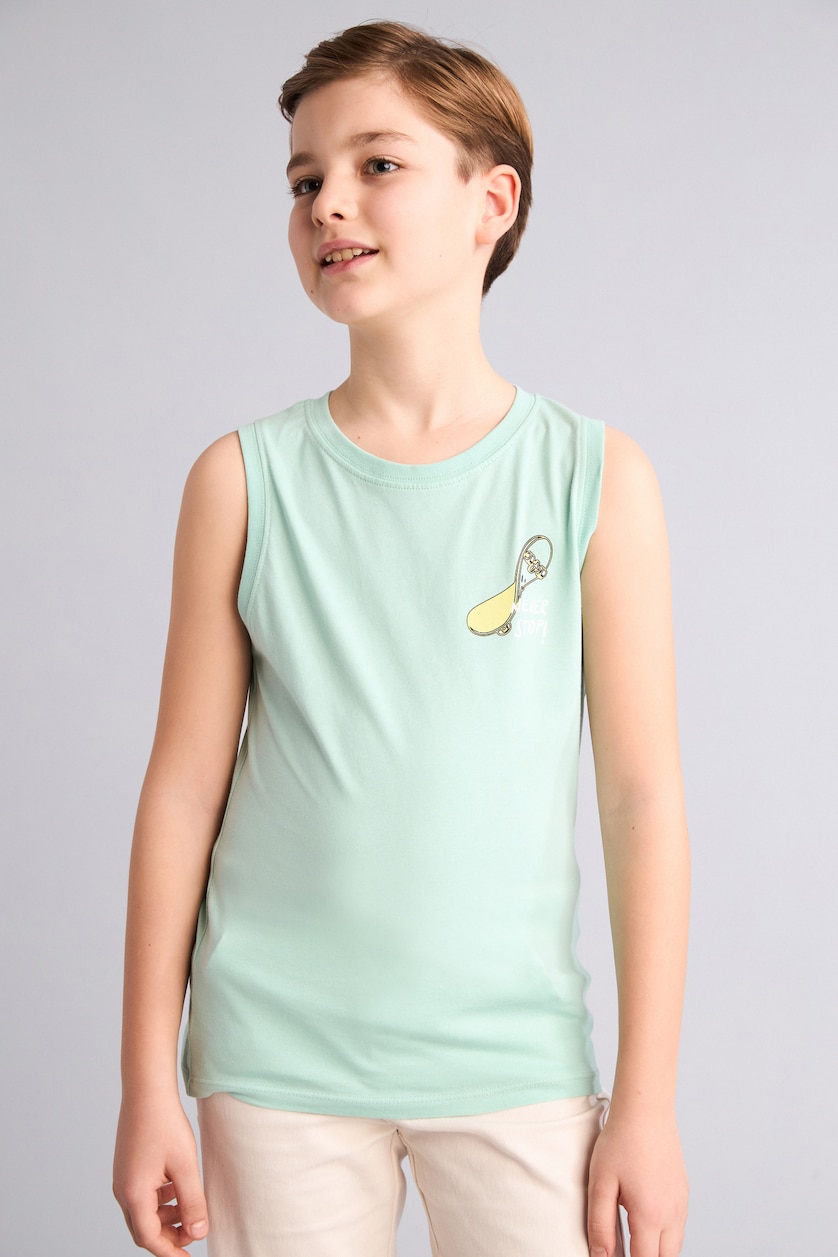 Young Boys - Teen Boys Mint Boy Regular Fit Slogan Tank Top