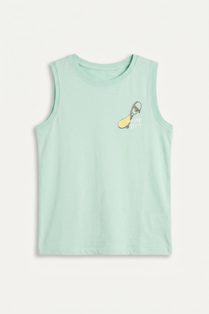 Young Boys - Teen Boys Mint Boy Regular Fit Slogan Tank Top