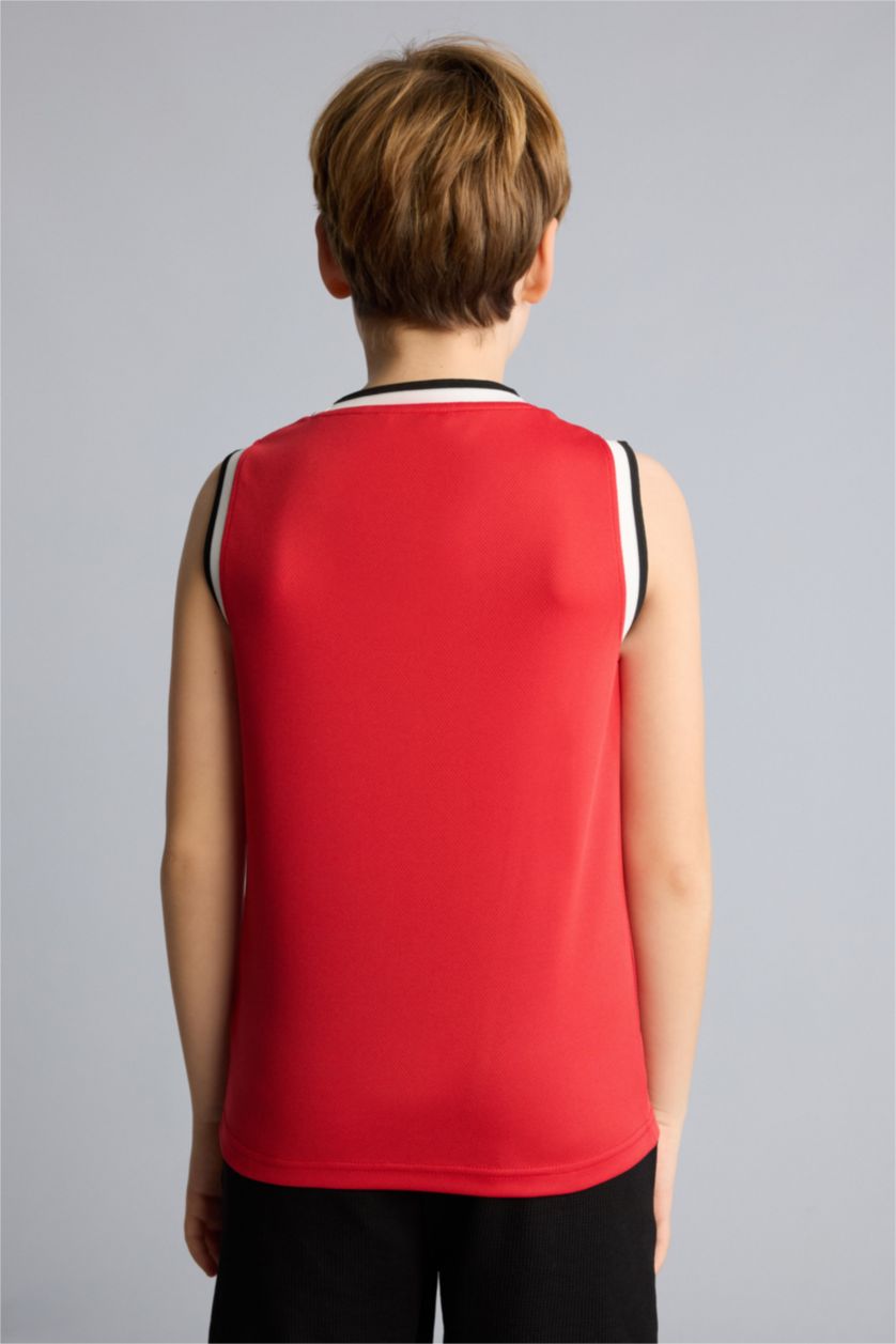 BOYS & TEENS Red Boy Regular Fit Printed Tank Top