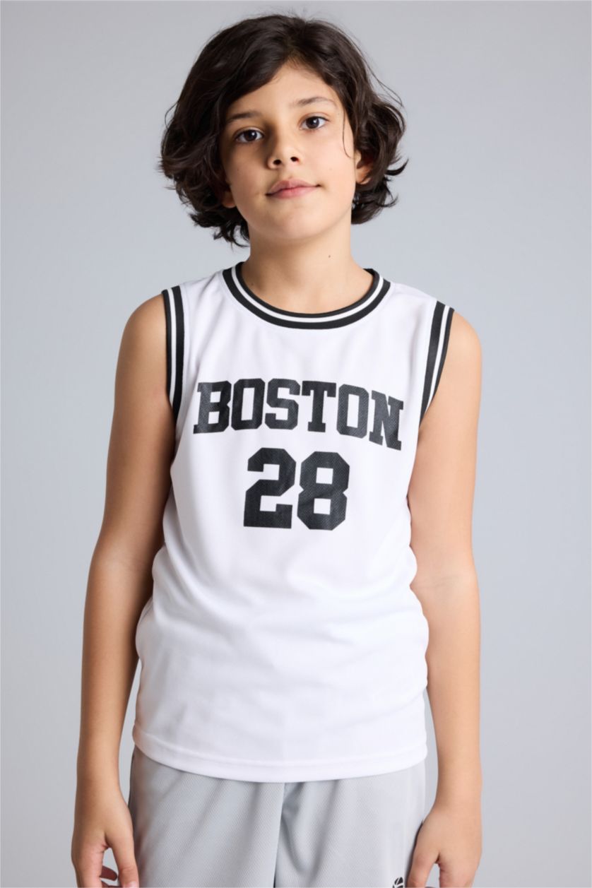 BOYS & TEENS White تانك توب اولادي مطبوع قصة عادية برقبة مستديرة