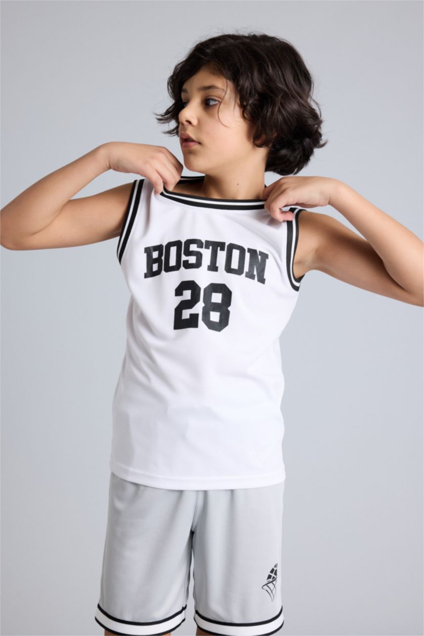 BOYS & TEENS White تانك توب اولادي مطبوع قصة عادية برقبة مستديرة