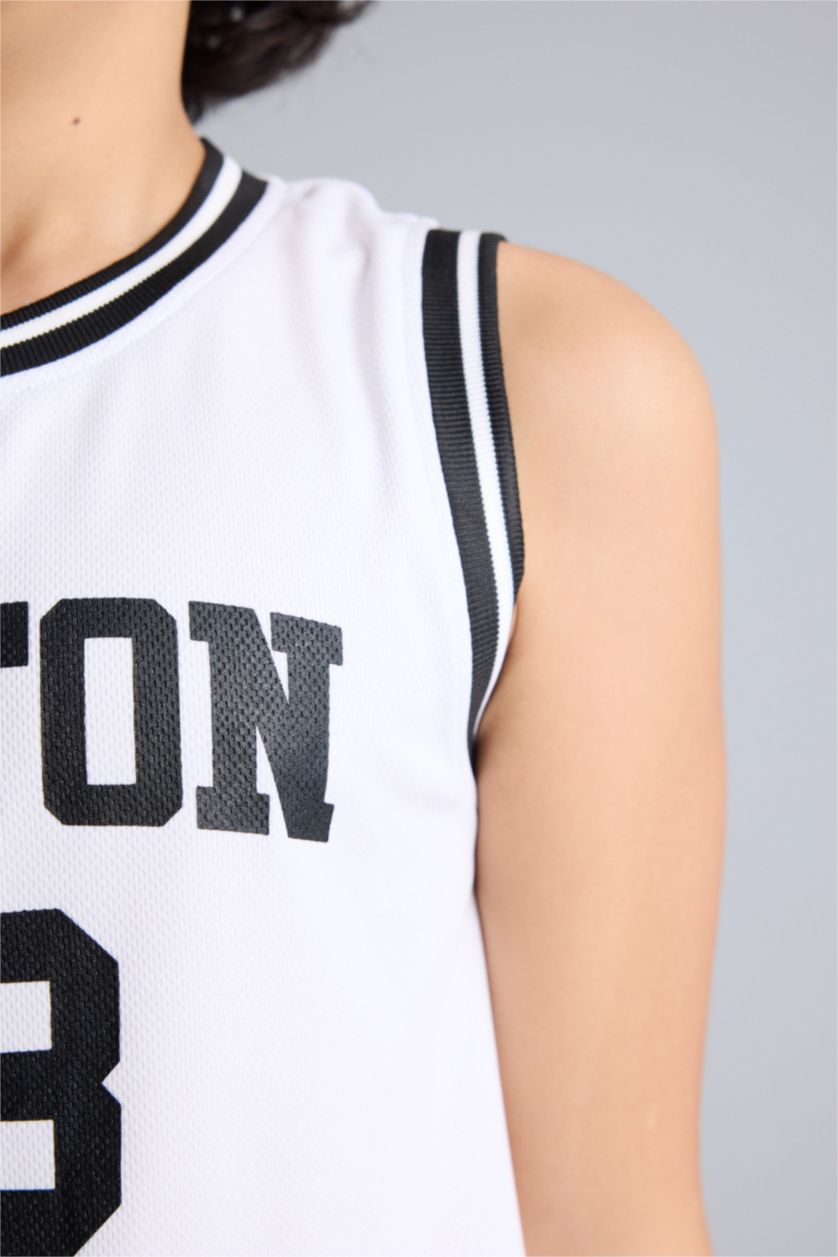 BOYS & TEENS White تانك توب اولادي مطبوع قصة عادية برقبة مستديرة